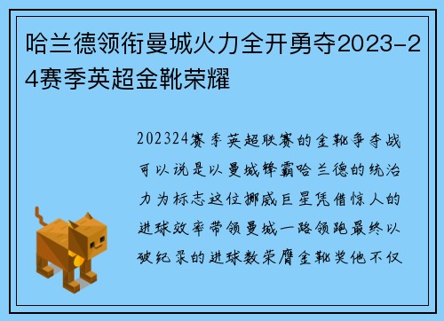 哈兰德领衔曼城火力全开勇夺2023-24赛季英超金靴荣耀